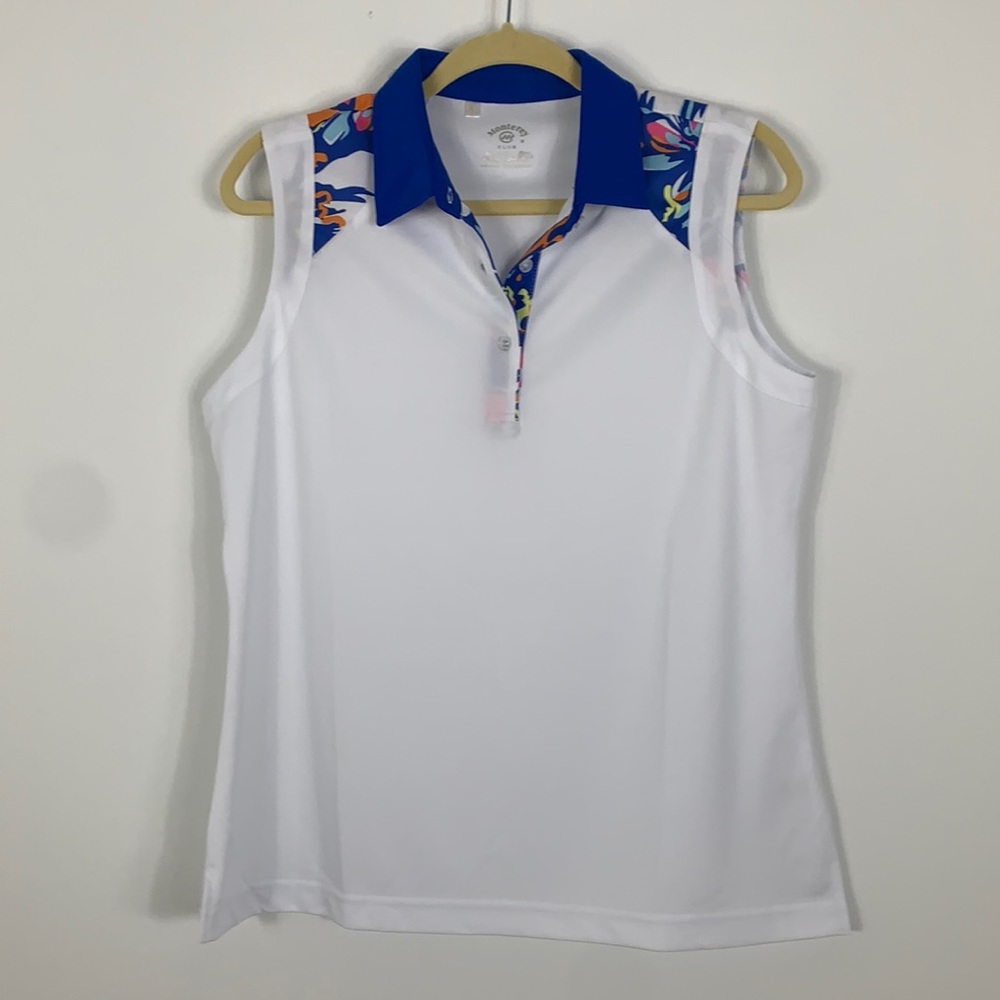 NWOT Monterey Club white sleeveless golf polo Lg